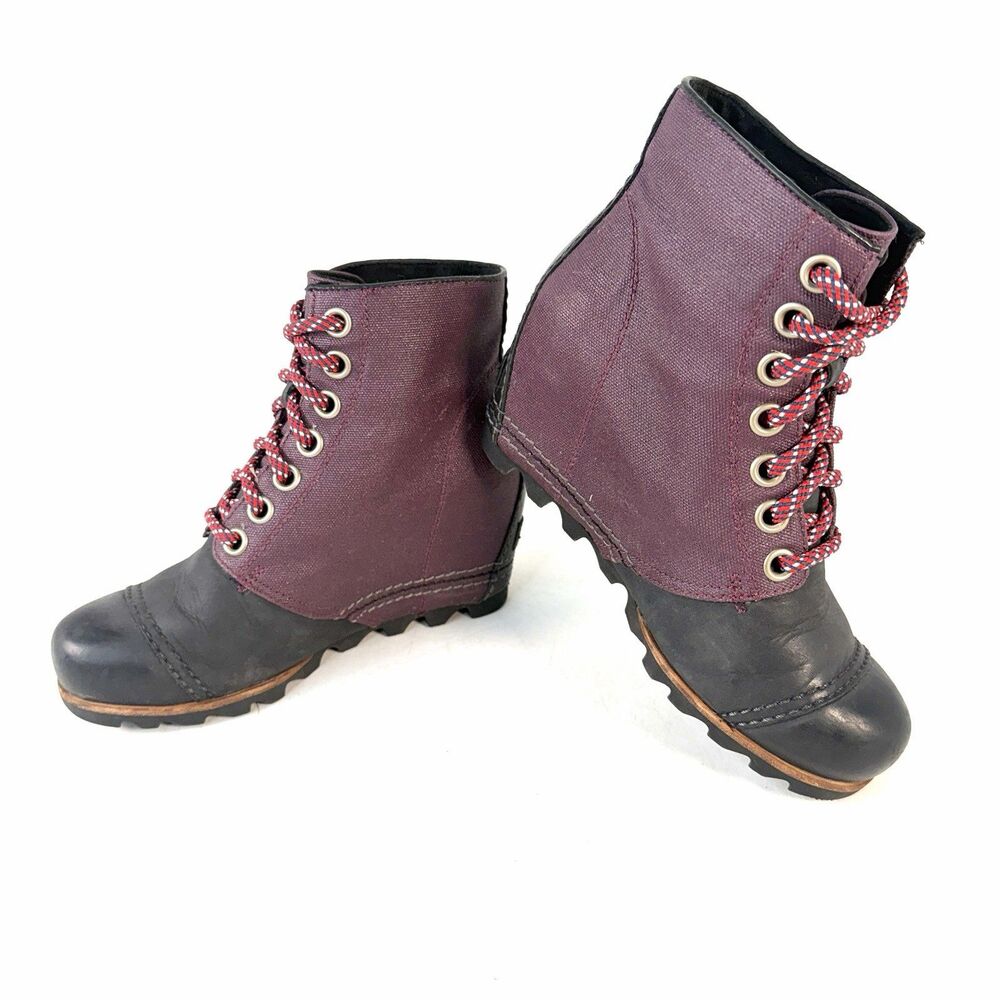 Sorel Purple Black Fabric Rubber Wedge Lace-Up Ankle Bootie NL2174-562 Women US7